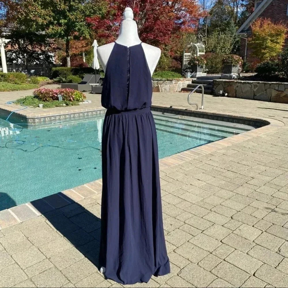 NWT BHLDN Cocktail High-Neck Cocktail Maxi Dress  Cayenne Navy Blue  Medium - Picture 9 of 12